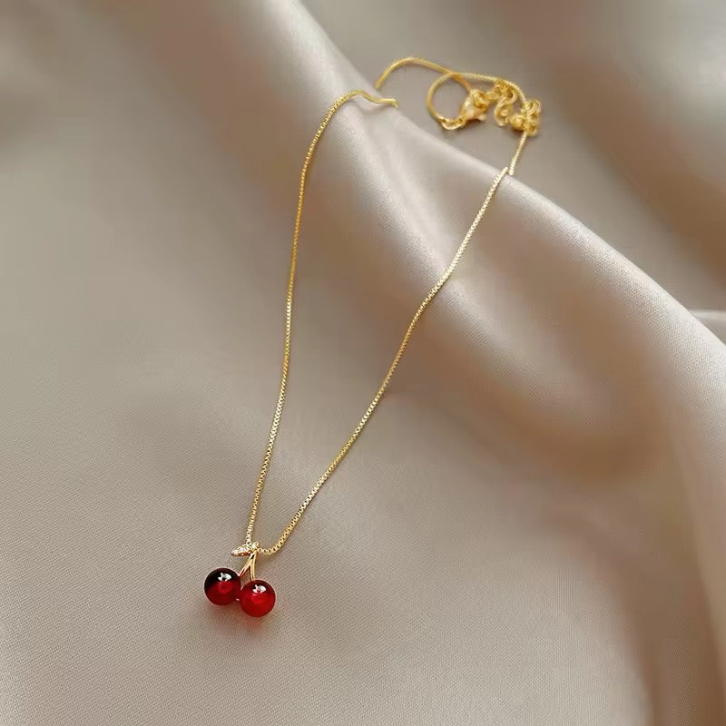 Red Wine Cherry Lady Gold Color Pendant Necklace necklaces LUNARITY GARAGE