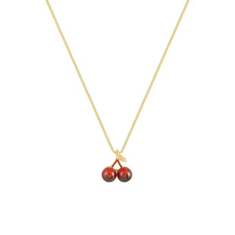 Red Wine Cherry Lady Gold Color Pendant Necklace necklaces LUNARITY GARAGE