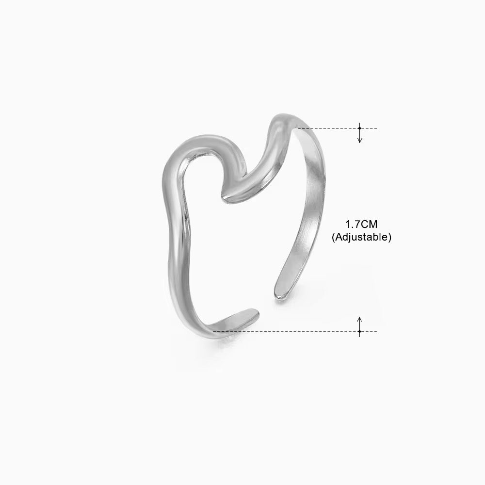Minimalist Irregular Wave Adjustable Ring ring LUNARITY GARAGE Silver