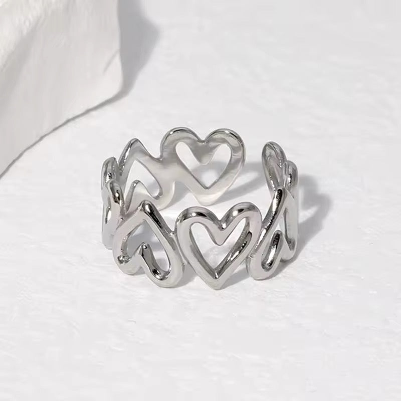 Minimalist Cute Hollowed-out Love Heart Stainless Steel Ring ring LUNARITY GARAGE Silver  