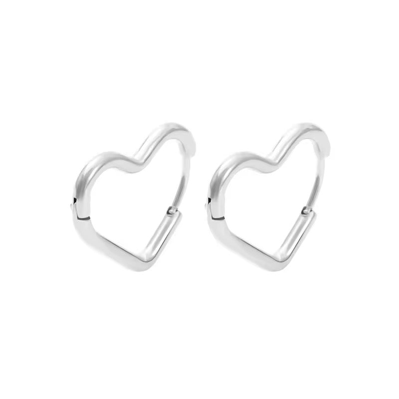 Minimalist Romantic Heart Circle Piercing Earrings  LUNARITY GARAGE Silver  