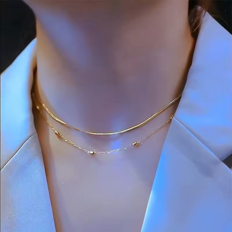 Feminine Energy Minimalist Gold Color Double Layer Choker Necklace necklaces LUNARITY GARAGE   