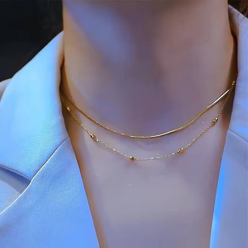 Feminine Energy Minimalist Gold Color Double Layer Choker Necklace necklaces LUNARITY GARAGE