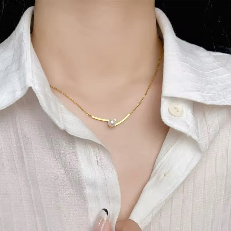 Elegant Minimalist One Pearl Temperament Collarbone Chain Necklace necklaces LUNARITY GARAGE   