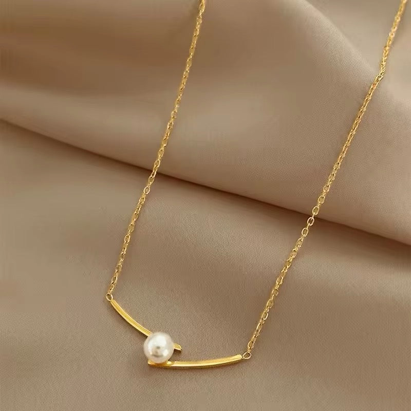 Elegant Minimalist One Pearl Temperament Collarbone Chain Necklace necklaces LUNARITY GARAGE