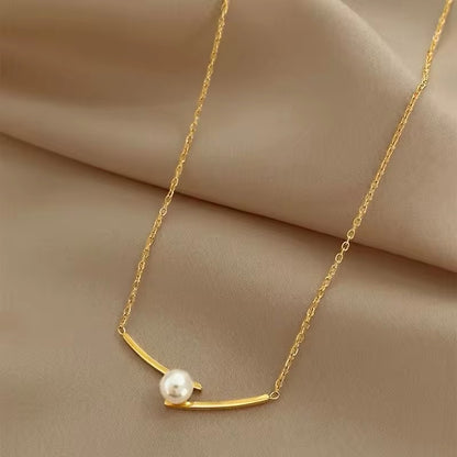 Elegant Minimalist One Pearl Temperament Collarbone Chain Necklace necklaces LUNARITY GARAGE   