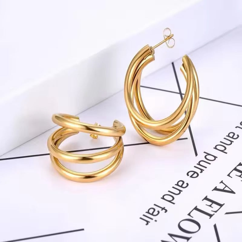 Exaggerated C Type Gold Color Multilayer Stud Earrings earrings LUNARITY GARAGE