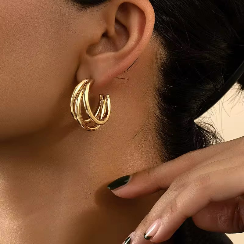 Exaggerated C Type Gold Color Multilayer Stud Earrings earrings LUNARITY GARAGE