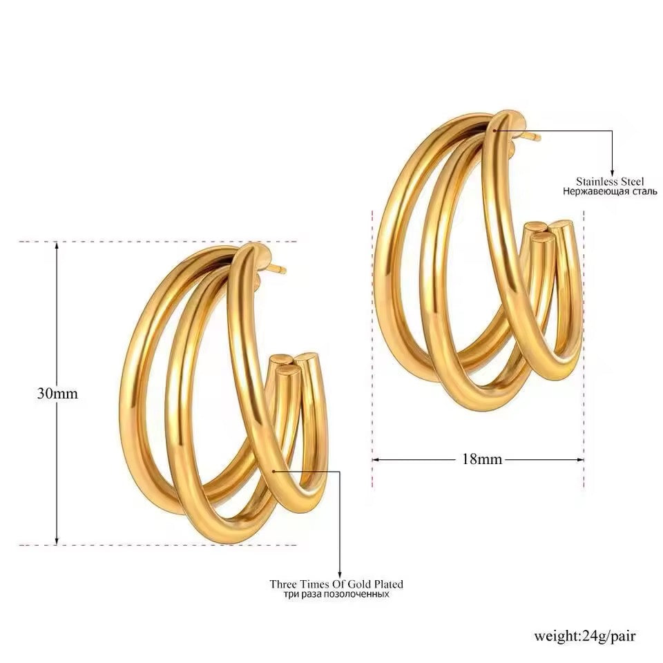 Exaggerated C Type Gold Color Multilayer Stud Earrings earrings LUNARITY GARAGE