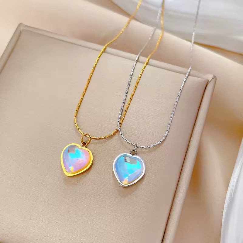 Heart Shaped Colored Moonstone Pendant Necklace necklaces LUNARITY GARAGE