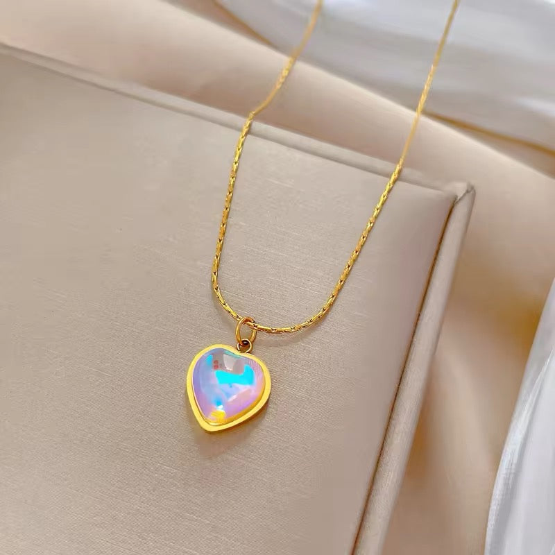 Heart Shaped Colored Moonstone Pendant Necklace necklaces LUNARITY GARAGE Gold  