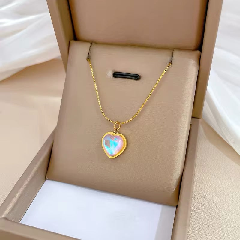 Heart Shaped Colored Moonstone Pendant Necklace necklaces LUNARITY GARAGE