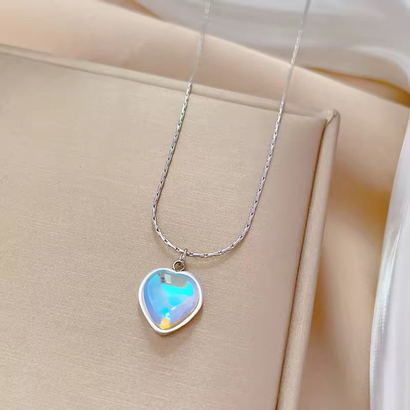 Heart Shaped Colored Moonstone Pendant Necklace necklaces LUNARITY GARAGE Silver  