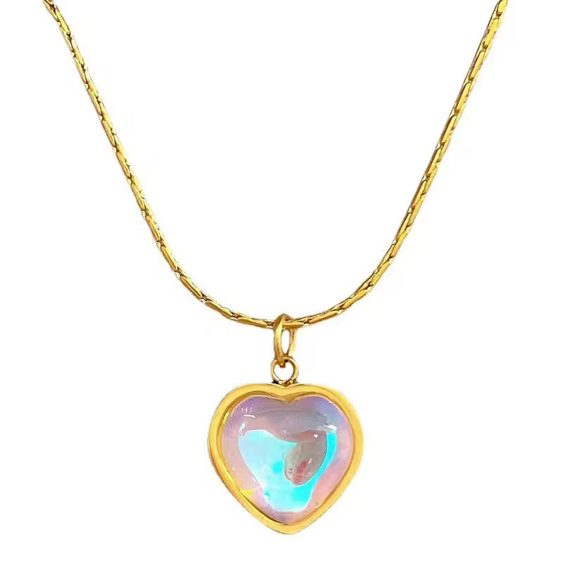 Heart Shaped Colored Moonstone Pendant Necklace necklaces LUNARITY GARAGE