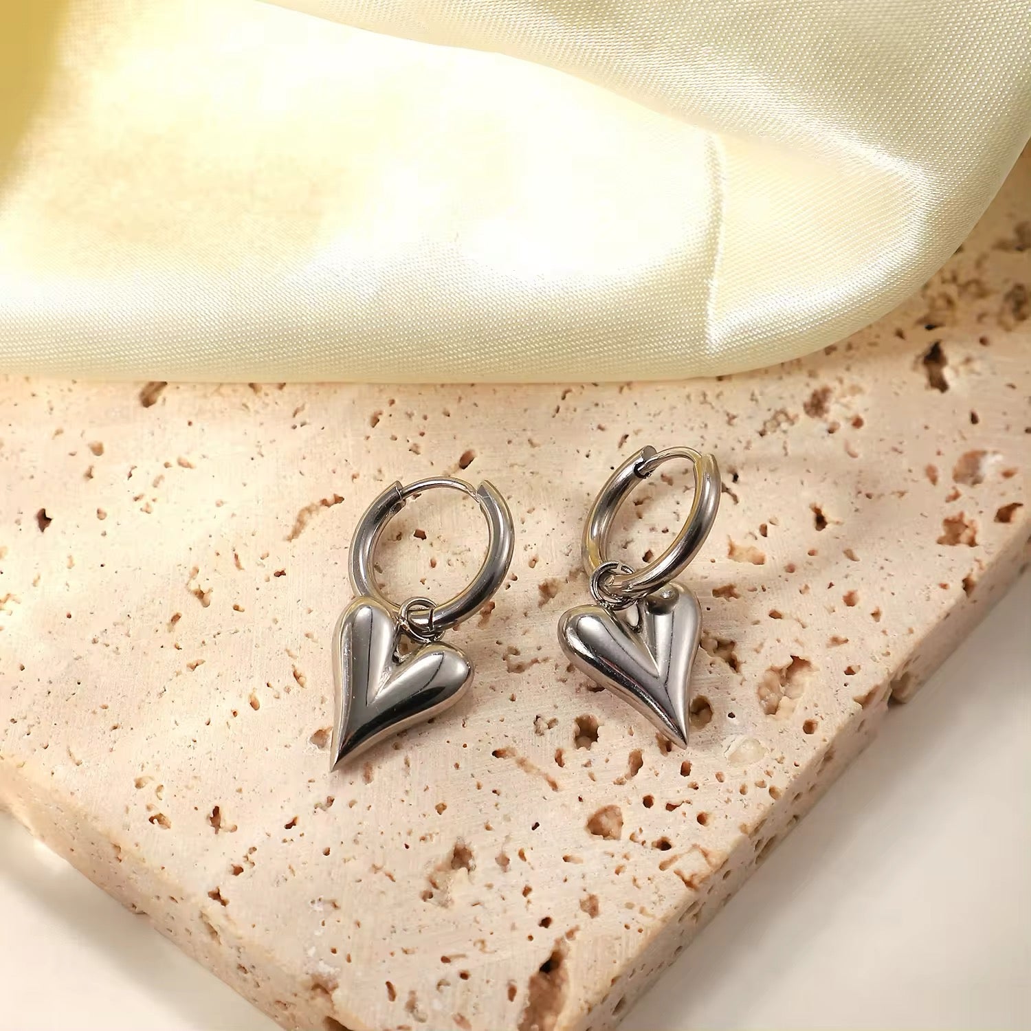 Minimalist Chic Heart Huggie Hoop Earrings earrings LUNARITY GARAGE Silver  