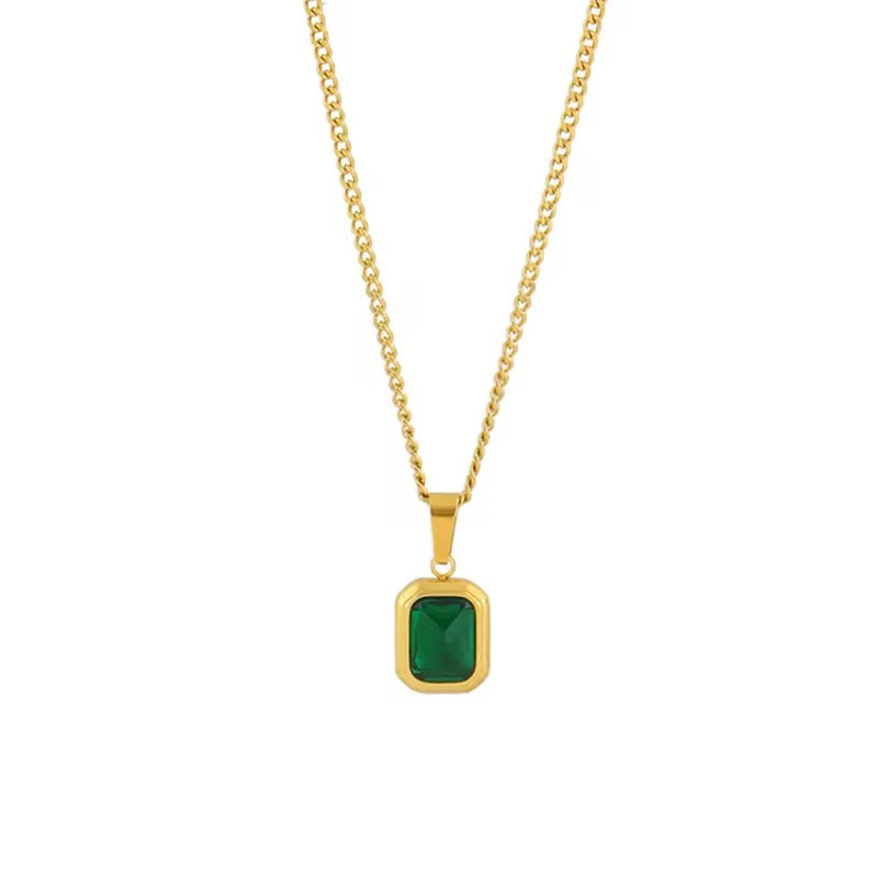 Elegant Retro Square Green Zircon Pendant Necklace necklaces LUNARITY GARAGE