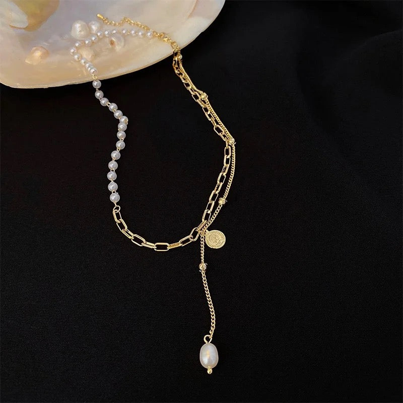 Vintage Korean Double Layer Pearl Chain Necklace necklaces LUNARITY GARAGE   