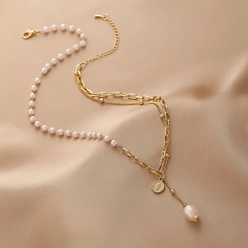 Vintage Korean Double Layer Pearl Chain Necklace necklaces LUNARITY GARAGE   