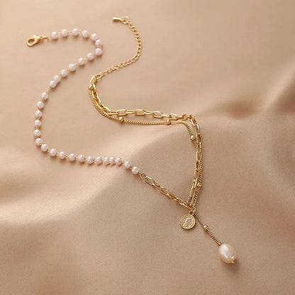 Vintage Korean Double Layer Pearl Chain Necklace necklaces LUNARITY GARAGE   