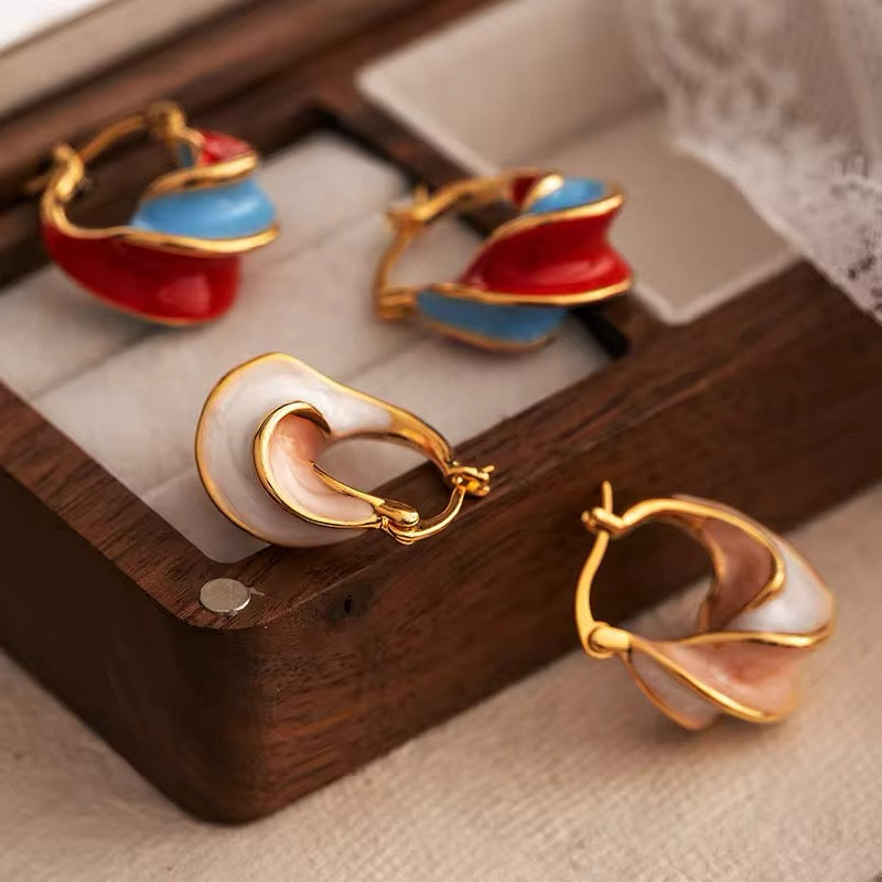 Unique Wave Style Two Tone Enamel Hoop Earrings earrings LUNARITY GARAGE