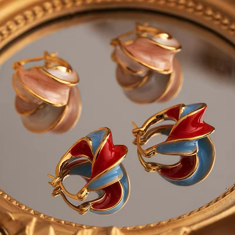 Unique Wave Style Two Tone Enamel Hoop Earrings earrings LUNARITY GARAGE