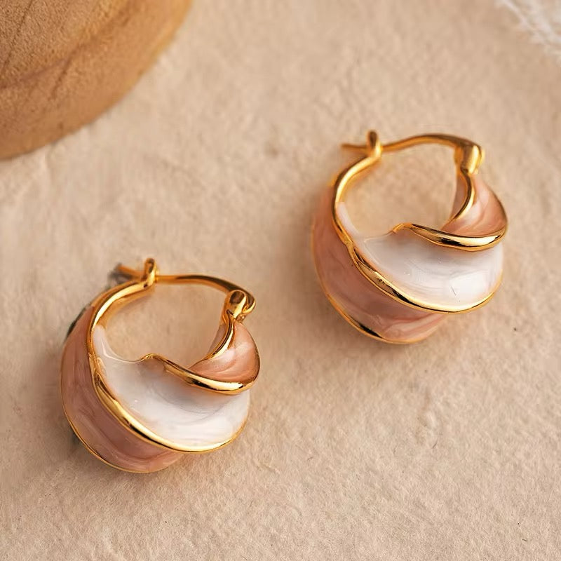 Unique Wave Style Two Tone Enamel Hoop Earrings earrings LUNARITY GARAGE White  