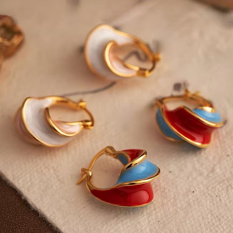 Unique Wave Style Two Tone Enamel Hoop Earrings earrings LUNARITY GARAGE