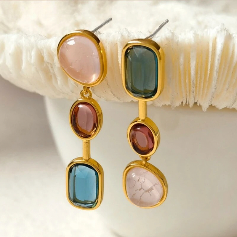 Vintage Temperament Colored Glass Dangle Earrings earrings LUNARITY GARAGE