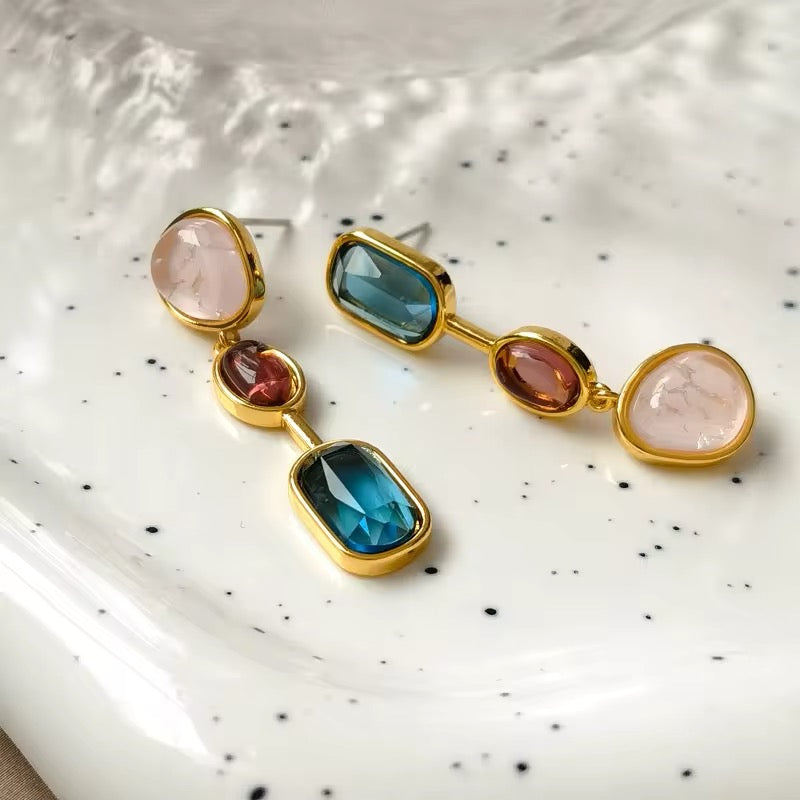 Vintage Temperament Colored Glass Dangle Earrings earrings LUNARITY GARAGE