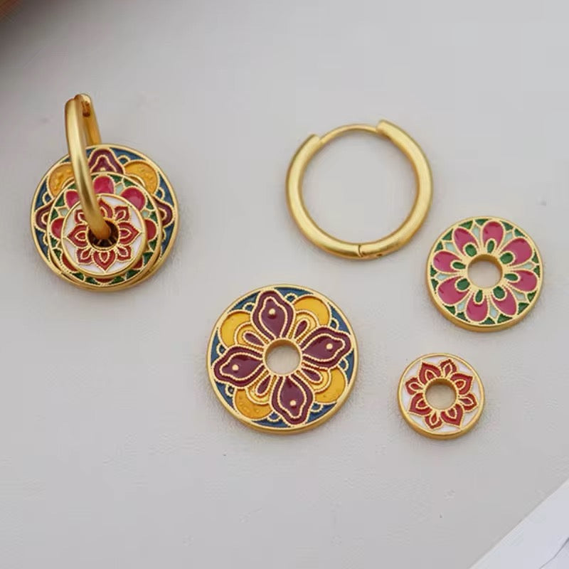 Vintage Chinese Flowers Temperament Multiple Colors Enamel Drop Earrings earrings LUNARITY GARAGE