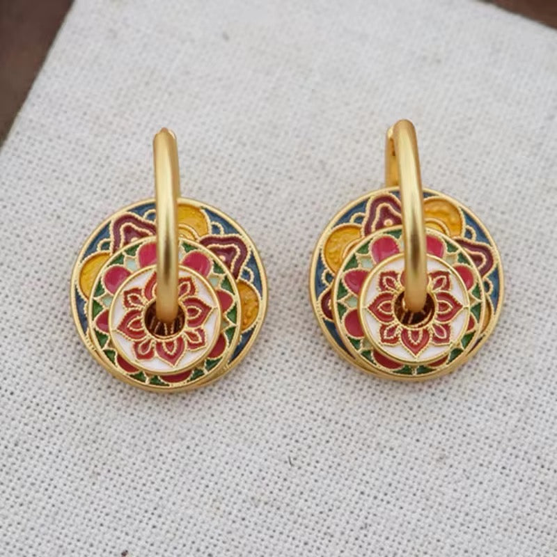 Vintage Chinese Flowers Temperament Multiple Colors Enamel Drop Earrings earrings LUNARITY GARAGE