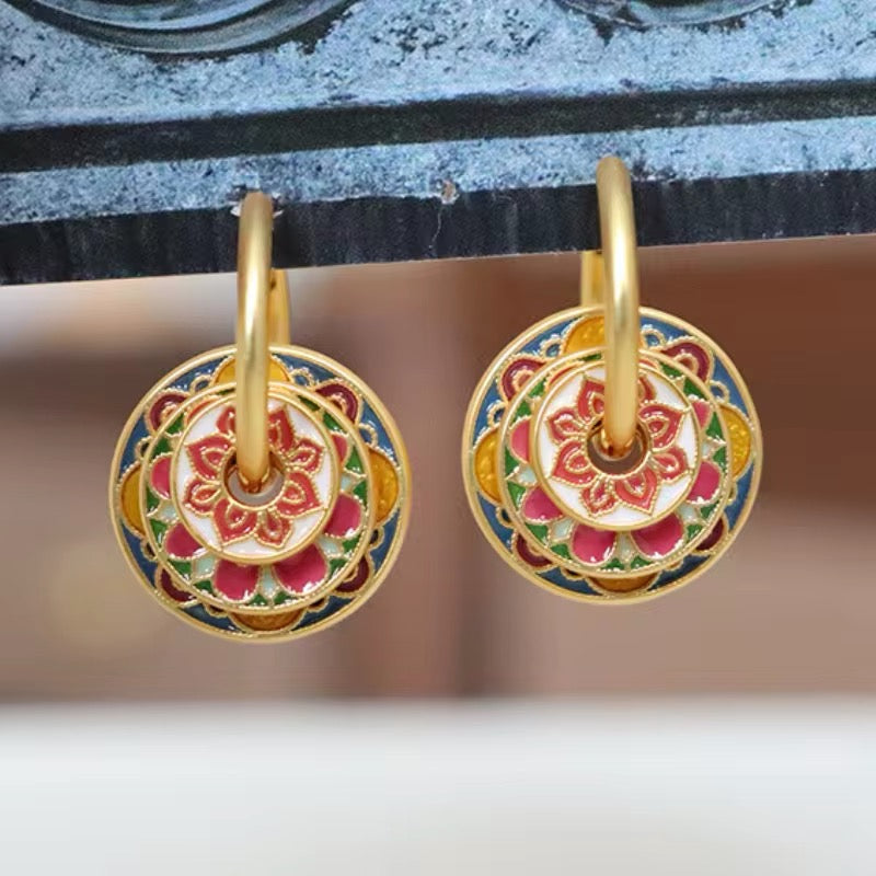 Vintage Chinese Flowers Temperament Multiple Colors Enamel Drop Earrings earrings LUNARITY GARAGE