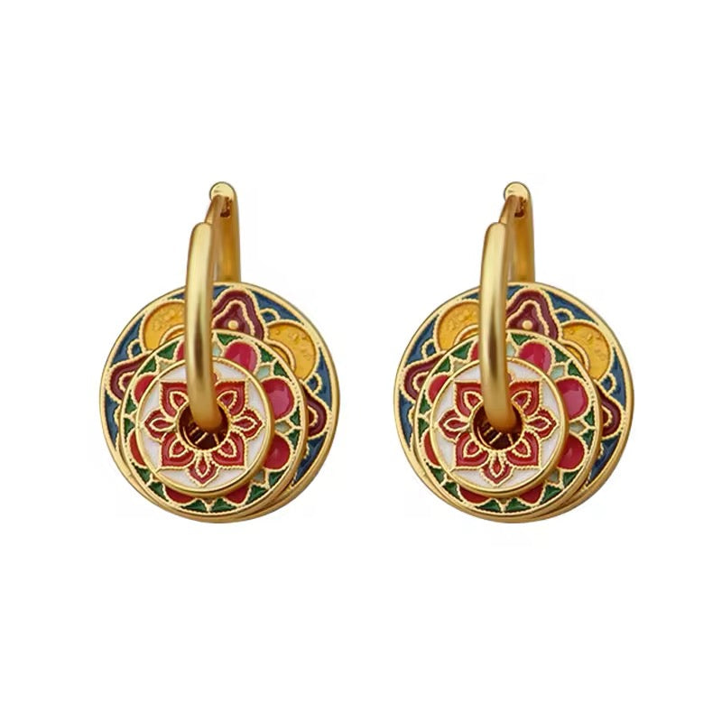 Vintage Chinese Flowers Temperament Multiple Colors Enamel Drop Earrings earrings LUNARITY GARAGE