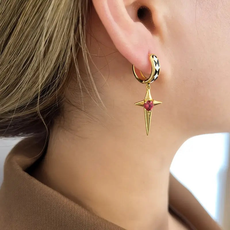 Sparkling Star Mini Red Heart Drop Earrings earrings LUNARITY GARAGE