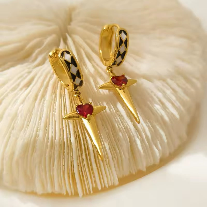 Sparkling Star Mini Red Heart Drop Earrings earrings LUNARITY GARAGE