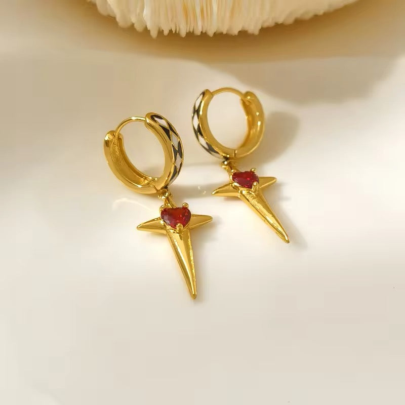 Sparkling Star Mini Red Heart Drop Earrings earrings LUNARITY GARAGE