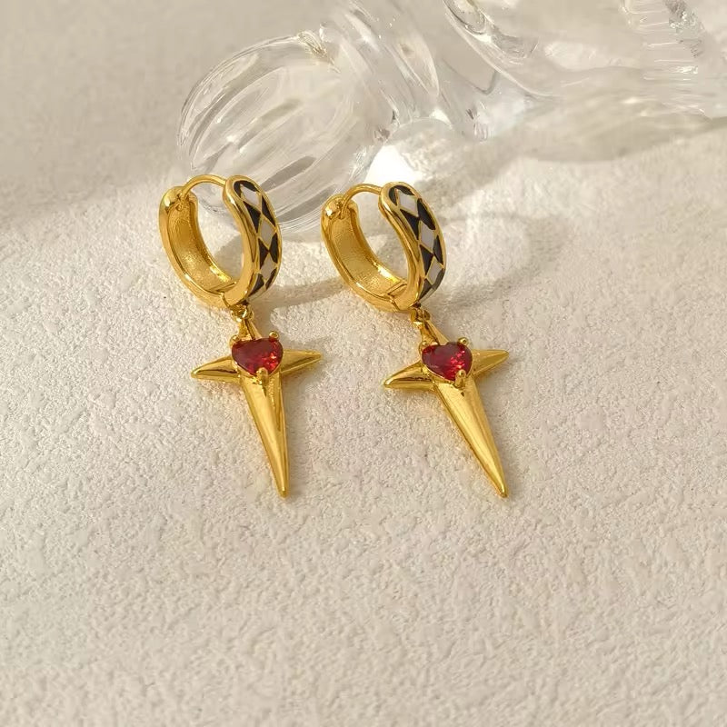 Sparkling Star Mini Red Heart Drop Earrings earrings LUNARITY GARAGE   