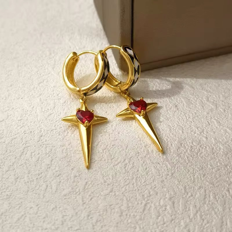 Sparkling Star Mini Red Heart Drop Earrings earrings LUNARITY GARAGE   