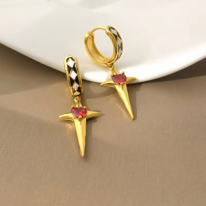 Sparkling Star Mini Red Heart Drop Earrings earrings LUNARITY GARAGE