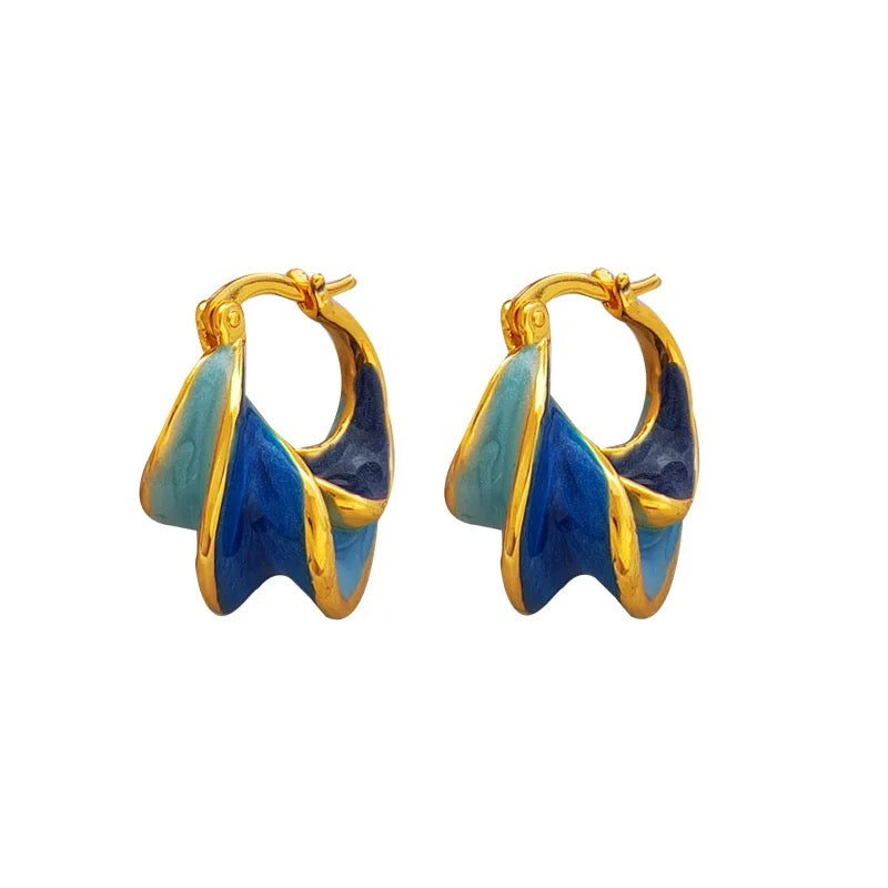 Retro Unique Wave Two-Tone Enamel Hoop Earrings earrings LUNARITY GARAGE   