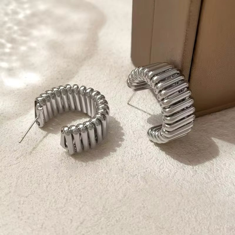 Minimalist Vintage C-Shaped Hoop Earrings earrings LUNARITY GARAGE Silver