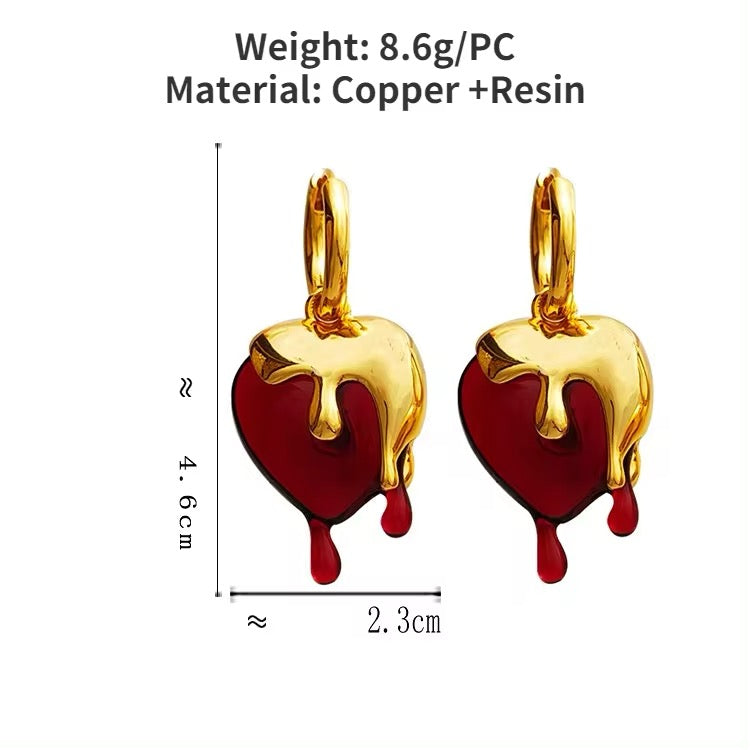 Delicate Vintage Liquid Gold Irregular Red Resin Heart Earrings earrings LUNARITY GARAGE   