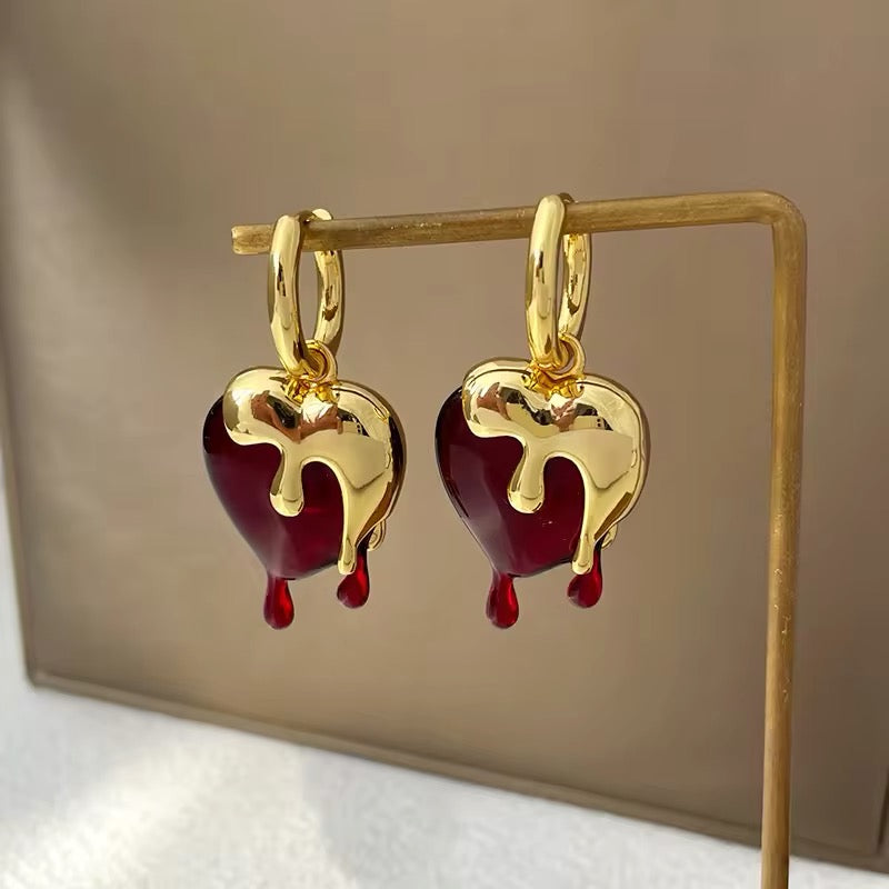 Delicate Vintage Liquid Gold Irregular Red Resin Heart Earrings earrings LUNARITY GARAGE