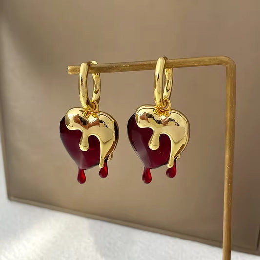 Delicate Vintage Liquid Gold Irregular Red Resin Heart Earrings earrings LUNARITY GARAGE   