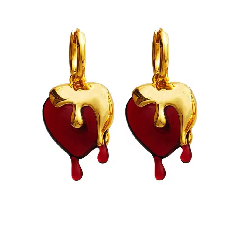 Delicate Vintage Liquid Gold Irregular Red Resin Heart Earrings earrings LUNARITY GARAGE   