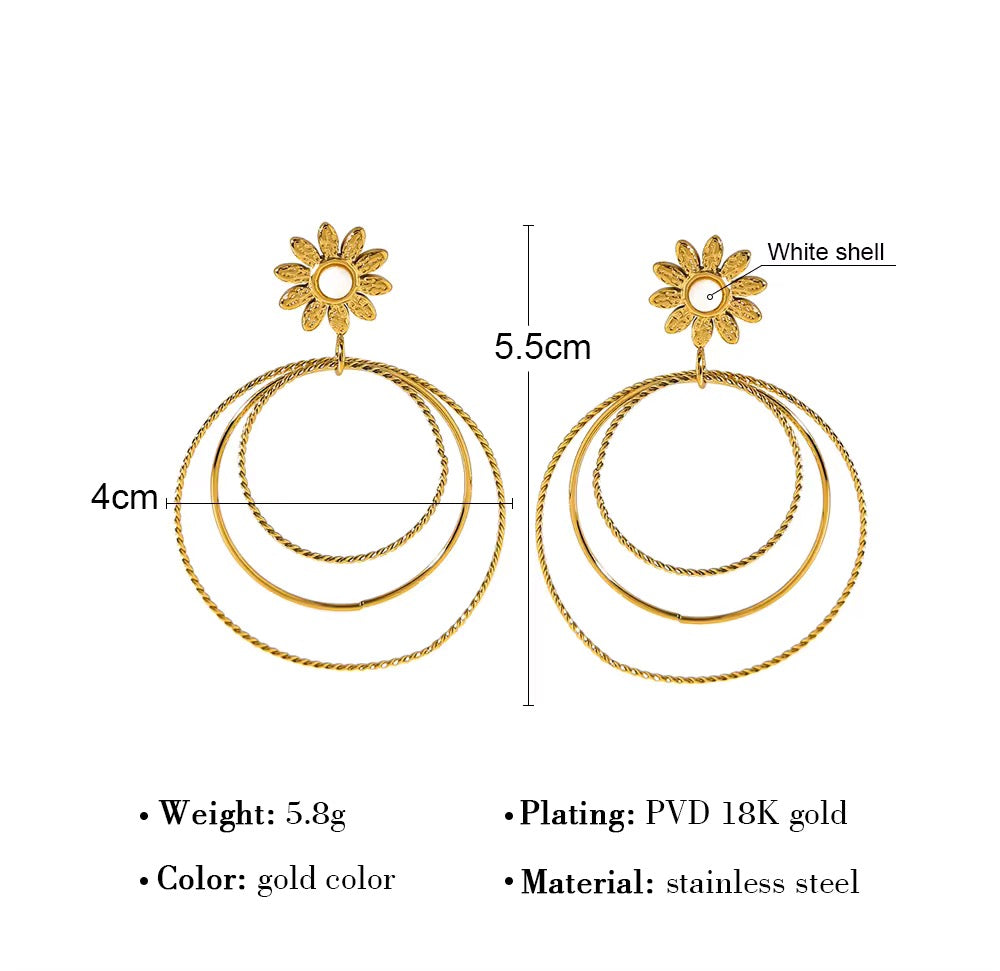 Geometric Multi-Layer Circle White Shell Flower Drop Earrings earrings LUNARITY GARAGE