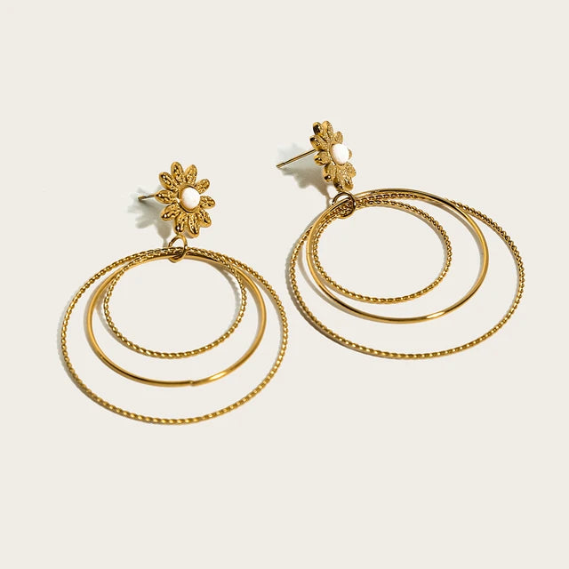 Geometric Multi-Layer Circle White Shell Flower Drop Earrings earrings LUNARITY GARAGE