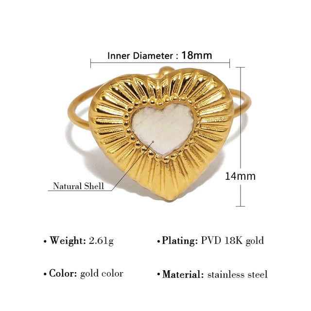 Vintage Gold-Plated Heart with Natural White Shell Ring ring LUNARITY GARAGE