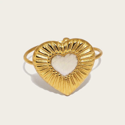 Vintage Gold-Plated Heart with Natural White Shell Ring ring LUNARITY GARAGE   