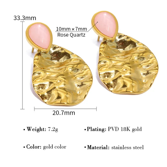 Vintage Gold Plated Exquisite Pink Natural Stone Drop Earrings earrings LUNARITY GARAGE